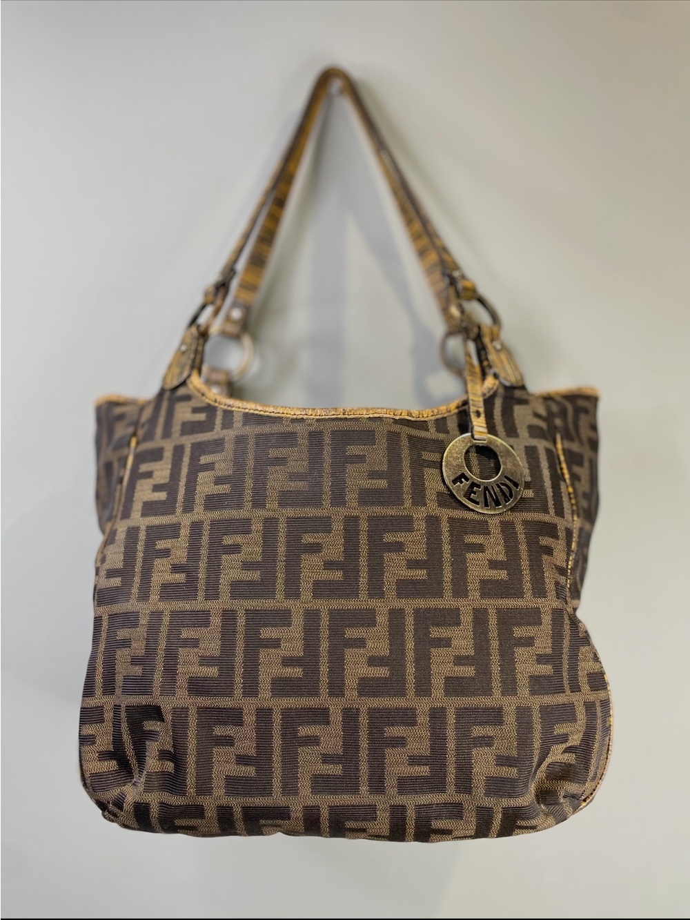 Fendi Monogram Zucca Chef Canvas Shoulder Tote in Brown